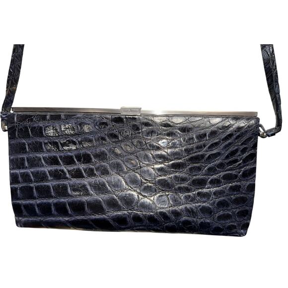 Purse / Tardini / Alligator Leather / Clutch / Shoulder Bag / Black / Authentic - Picture 2 of 12